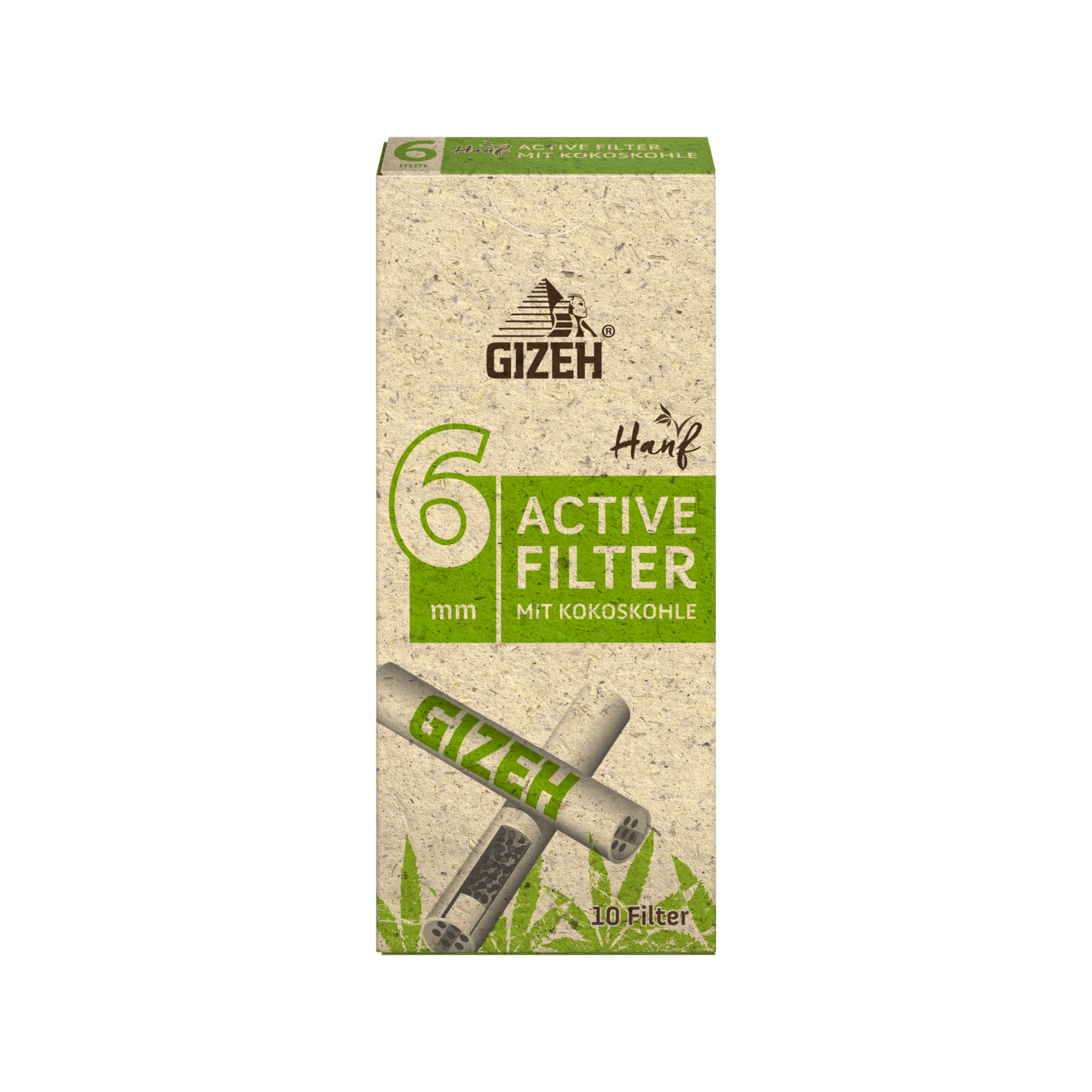 GIZEH 6 mm Hanf & Gras Aktivkohlefilter 10 Stück Box Slim