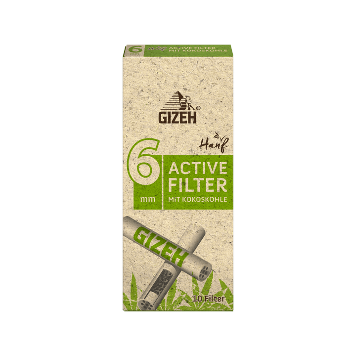GIZEH 6 mm Hanf & Gras Aktivkohlefilter 10 Stück Box Slim