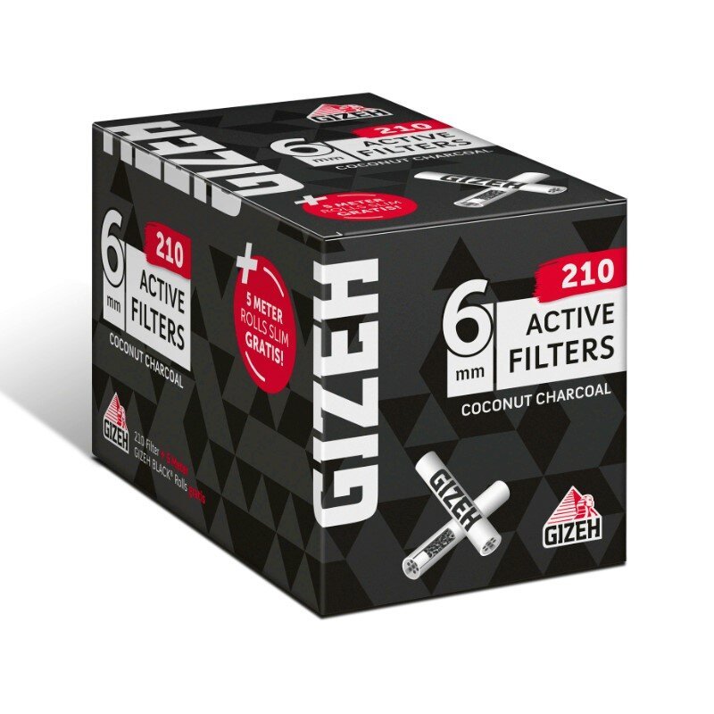 GIZEH - Active Filter 6mm - Black - Box - 210 Stück + Gratis Rolls Slim 5m kaufen bei rauchwerk.ch