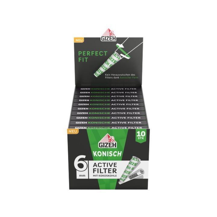 GIZEH konische Aktivkohlefilter Black Display mit 10er Packs