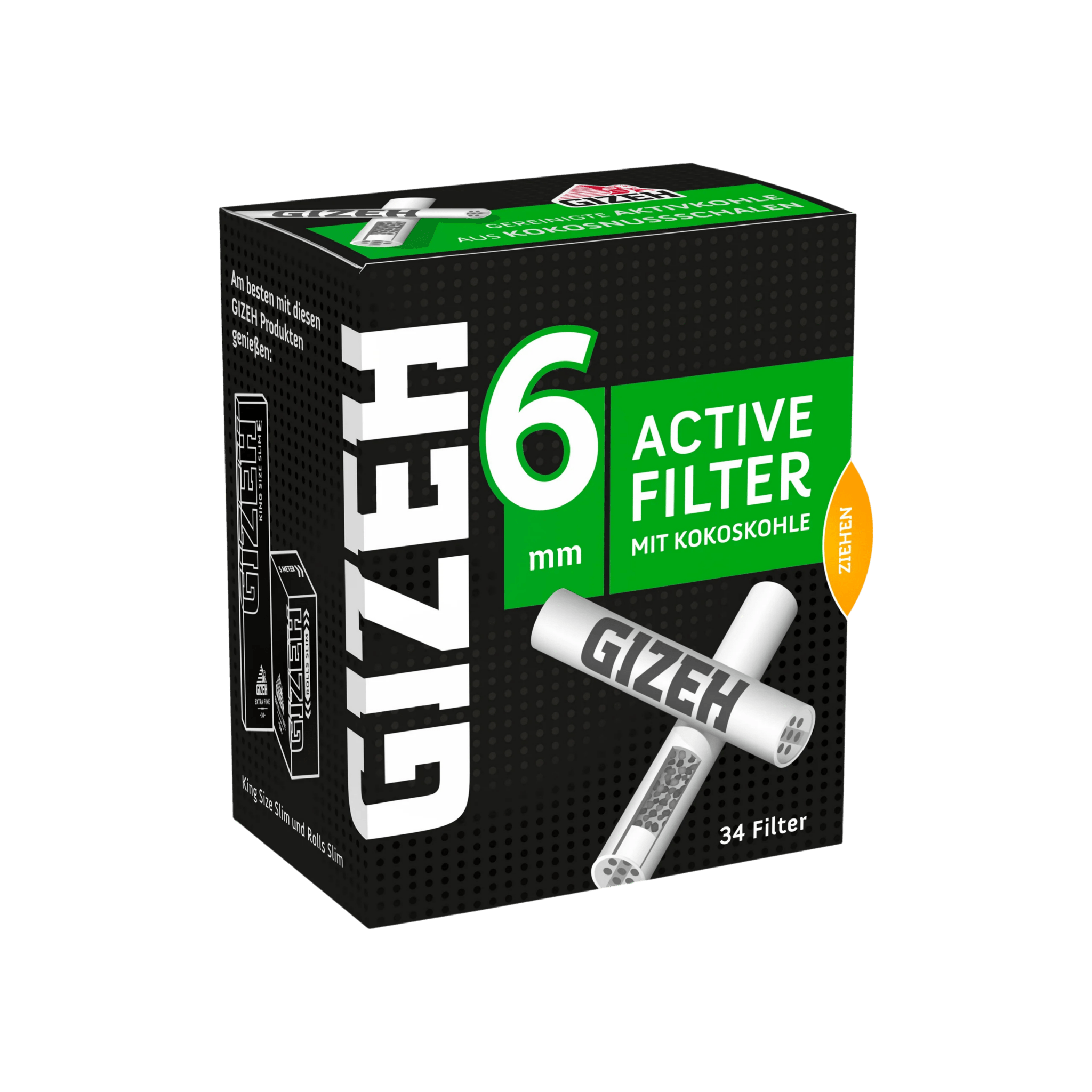 Detailansicht GIZEH Black Active Filter 6 mm mit Keramikkappen