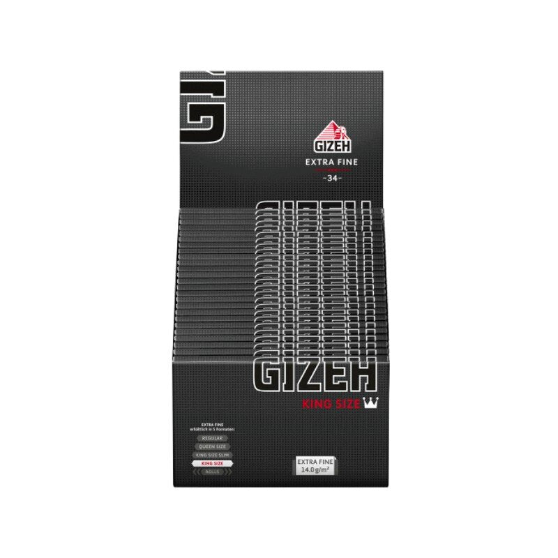 Display mit GIZEH Black King Size Slim Extra Fine 50 Heftchen