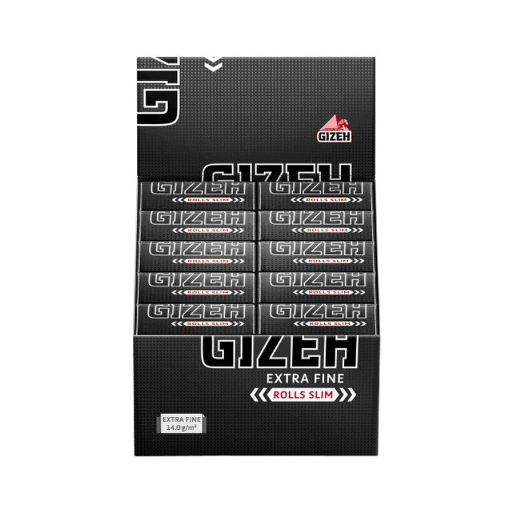 Display mit 20 GIZEH Black Rolls Slim King Size 5 m Rollen