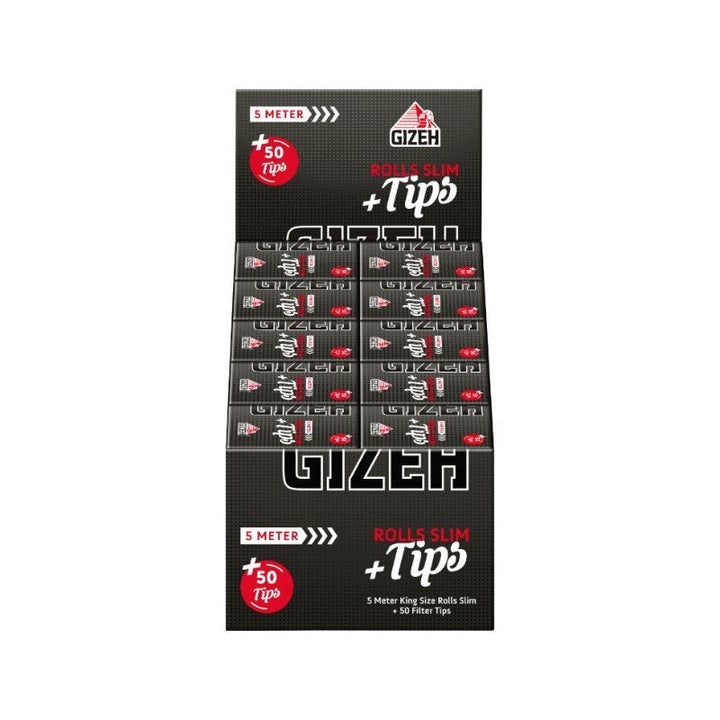 Display mit 20 GIZEH Black Rolls Slim + Tips Rollen à 5 m
