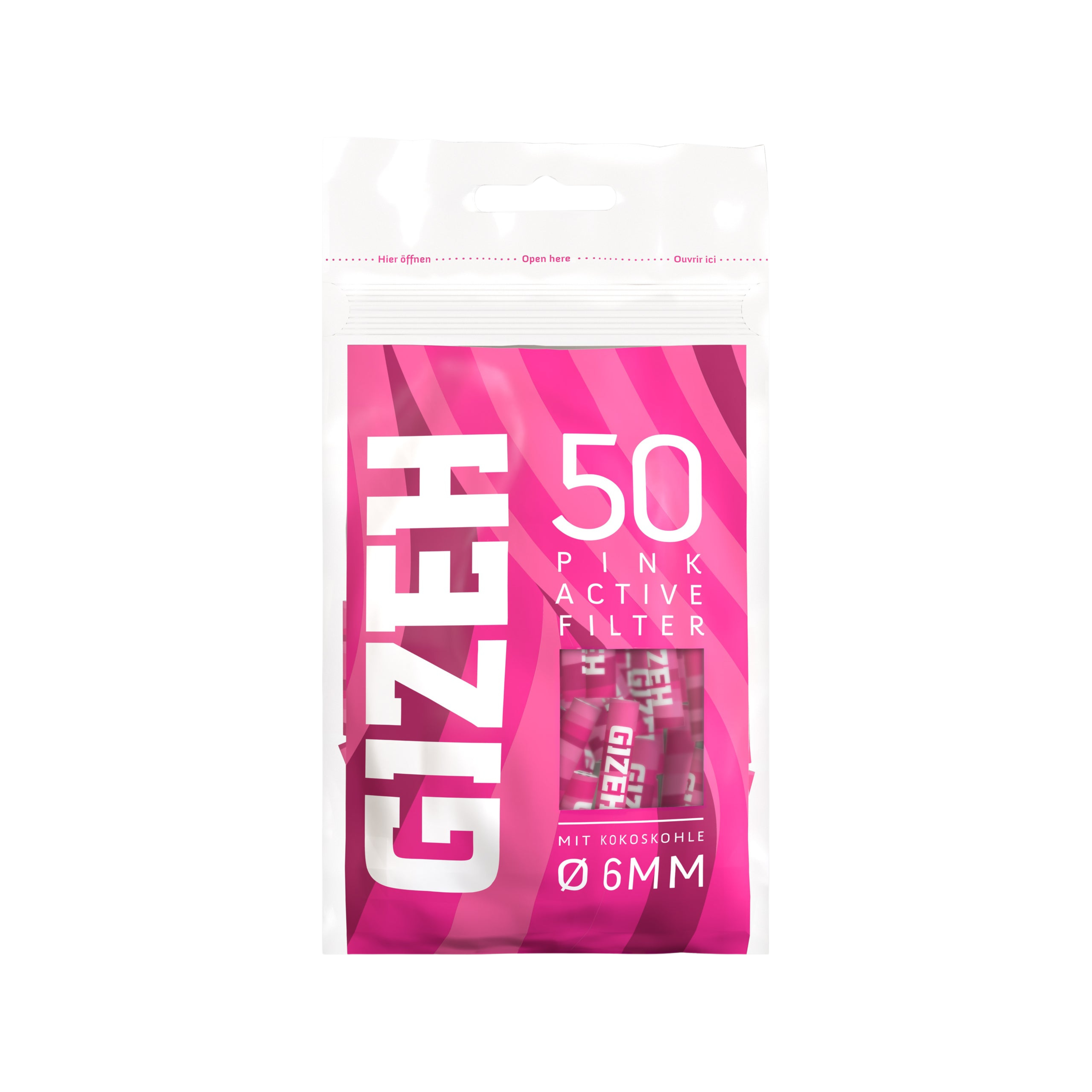 GIZEH Pink Active Aktivkohlefilter 6 mm 50 Stück Bag