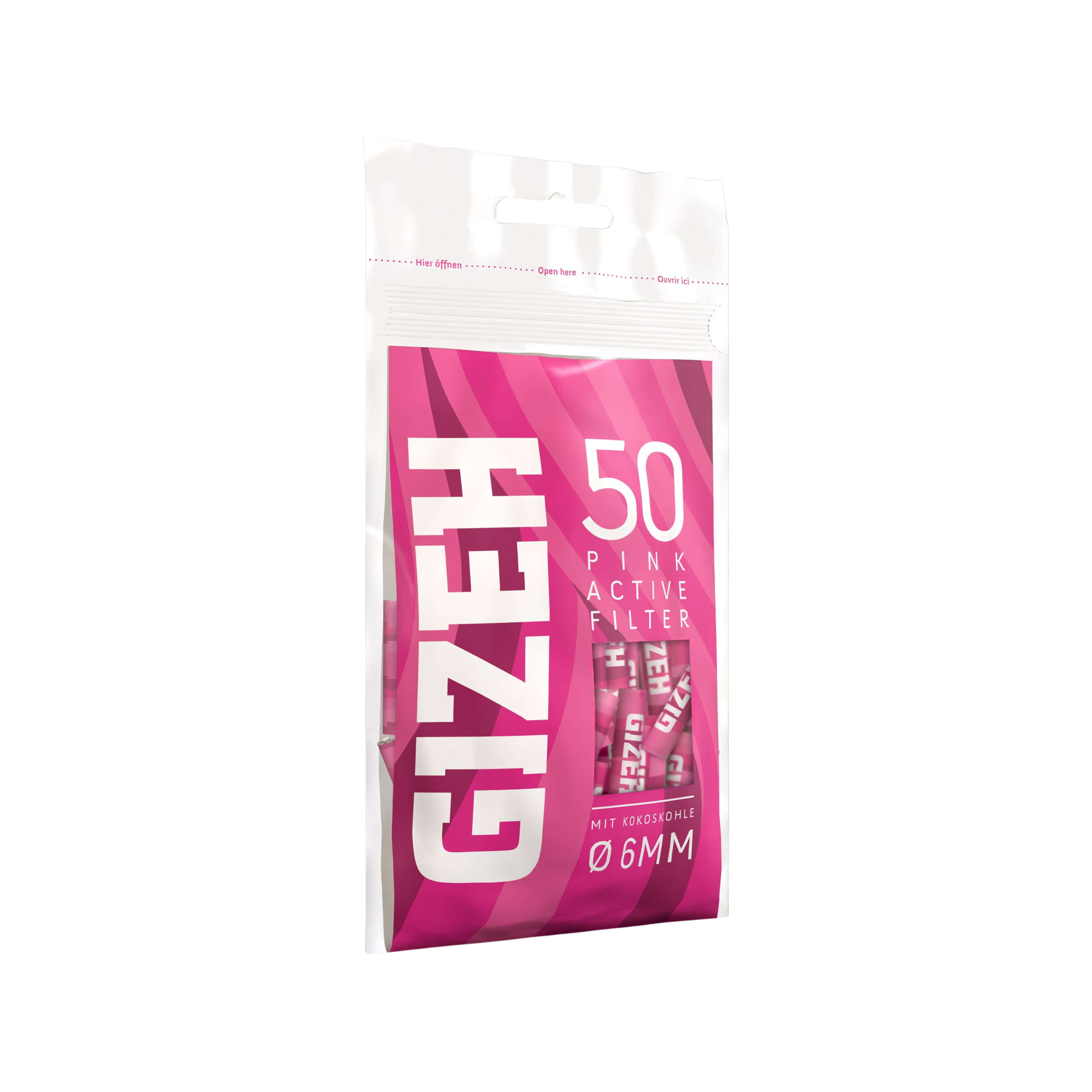 GIZEH Pink Active Aktivkohlefilter 6 mm schräge Ansicht