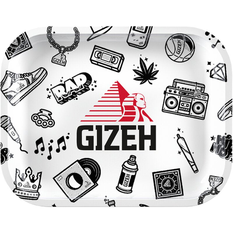 GIZEH Rolling Tray Comic white Small 18 x 14 cm aus Metall