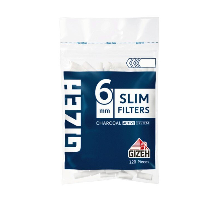 GIZEH Slim Aktivkohlefilter 6mm im Zip-Beutel, 120 Stück