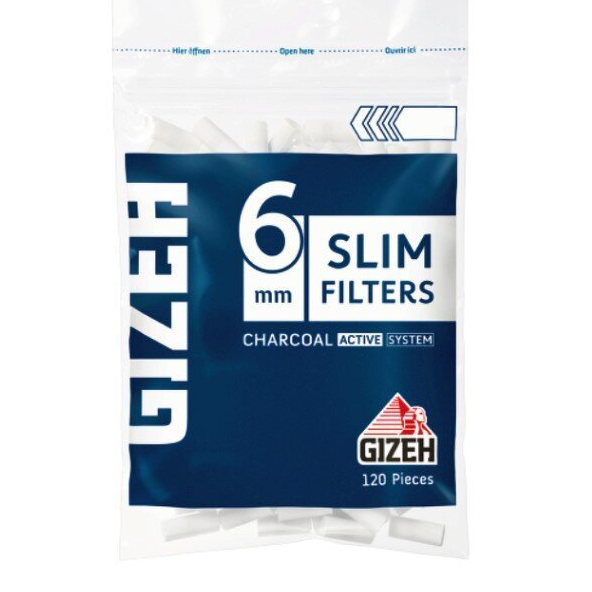 GIZEH Slim Aktivkohlefilter 6mm im Zip-Beutel, 120 Stück