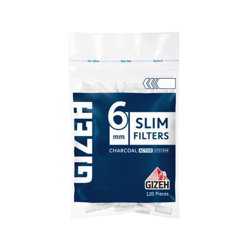 GIZEH Slim Aktivkohlefilter 6mm im Zip-Beutel, 120 Stück