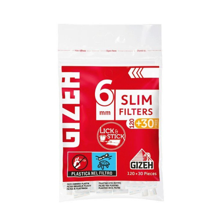 GIZEH Slim Filter 6mm Beutel mit 150 Filtern Vorderseite