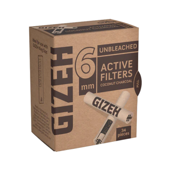 GIZEH Unbleached Active Filter 6 mm, 10 x 34 Stück – Aktivkohlefilter
