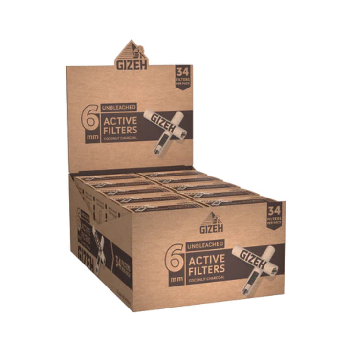 GIZEH Unbleached Active Filter 6 mm, 10 x 34 Stück – Aktivkohlefilter