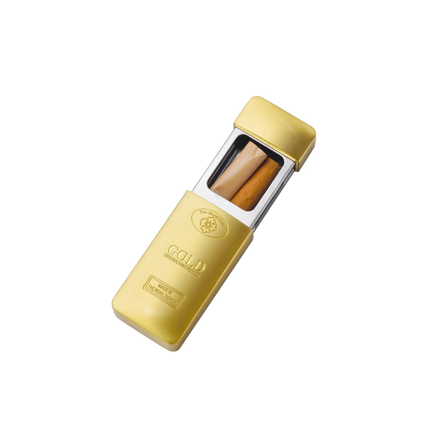 Goldbar Taschenaschenbecher geöffnet, Innenansicht zum Entleeren