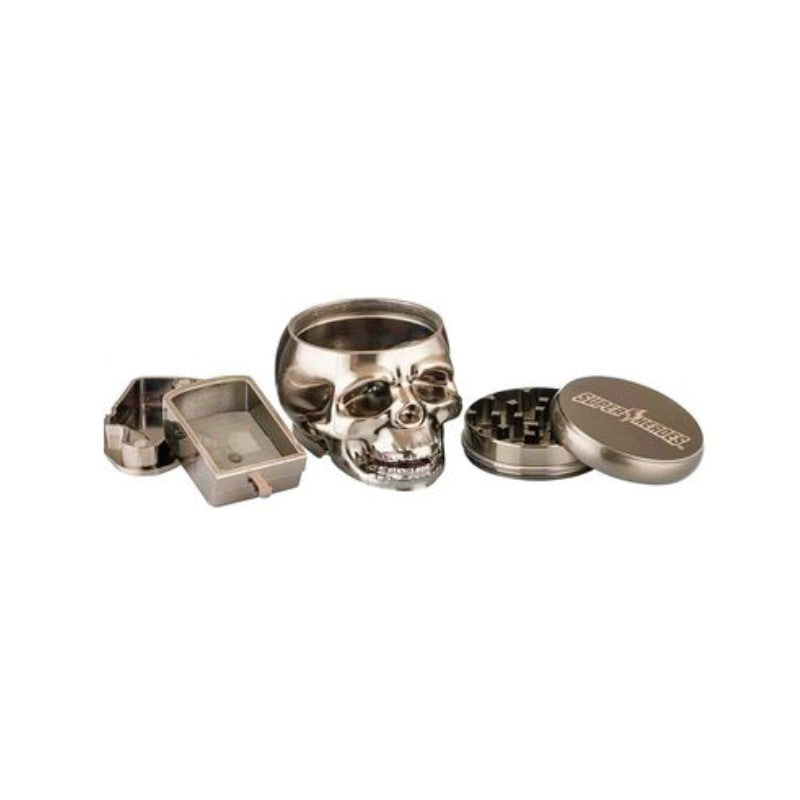 Grinder 4-teilig, 55 mm, Skull Silber – Mühle für Kräuter und Tabak