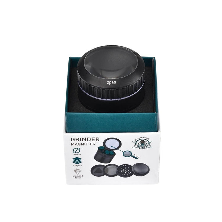 Grinder Magnifier Black mit Lupe und Staufach - 50mm - 4 Layers kaufen bei rauchwerk.ch