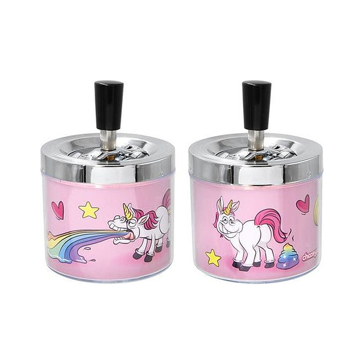 Drehaschenbecher Unicorn aus Metall mit Drehdeckel