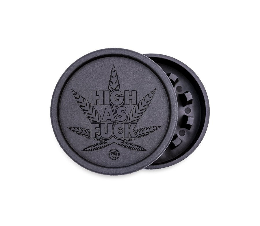 Schwarzer Hemp Grinder „High as Fuck“, 55 mm, 2-teilig