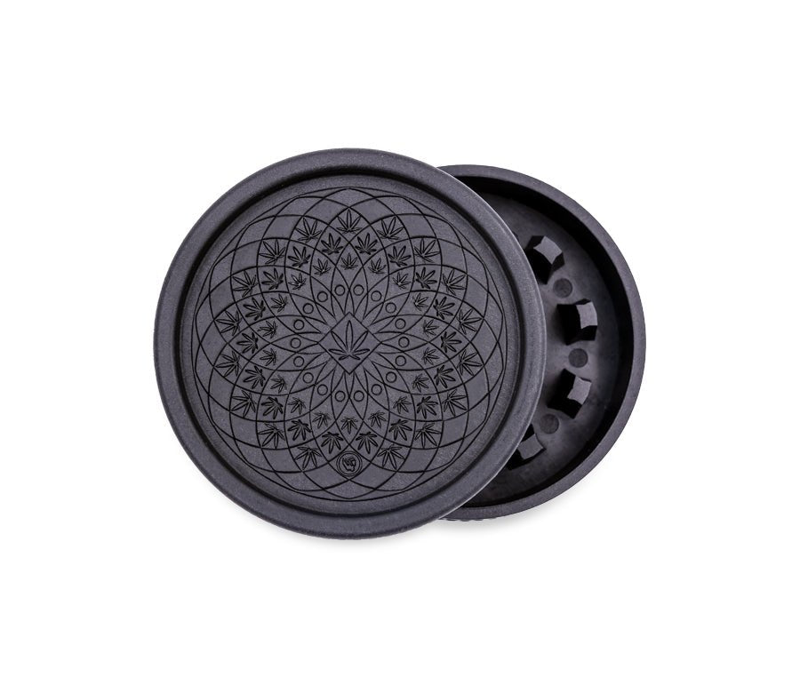 Schwarzer Hemp Grinder Leaf Pattern, 55 mm, 2-teilig