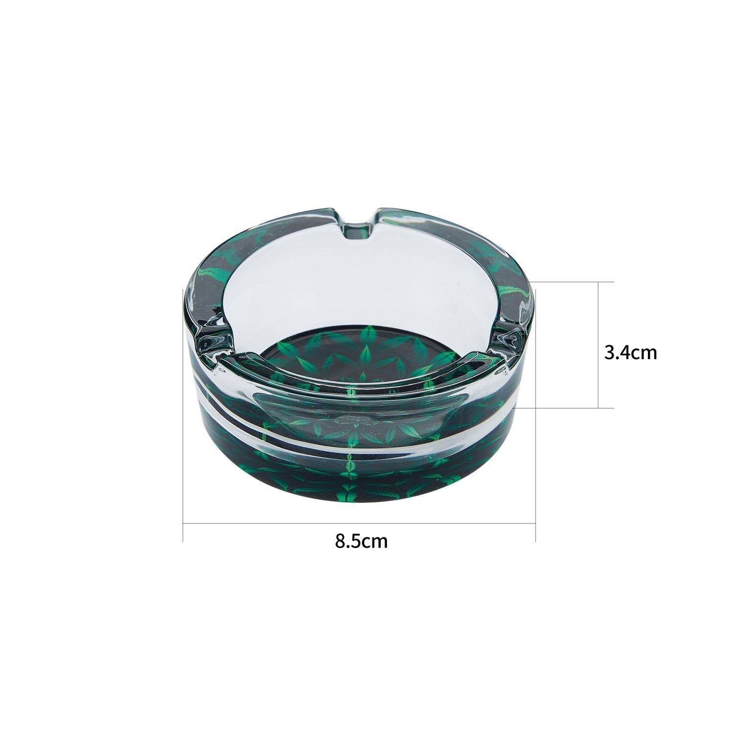 Unterseite des runden Hemp Leaves Glas Aschenbechers