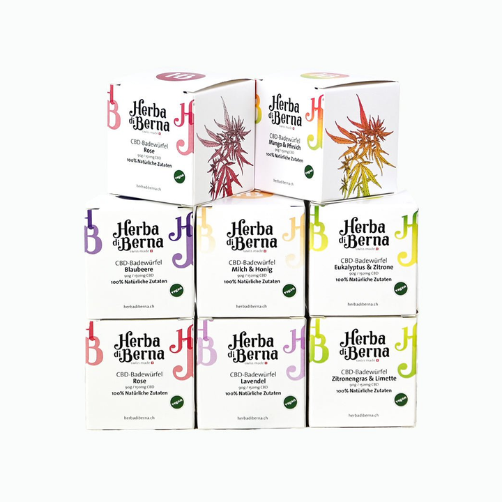 Herba di Berna CBD Badewürfel Sortiment mit 8 Packungen