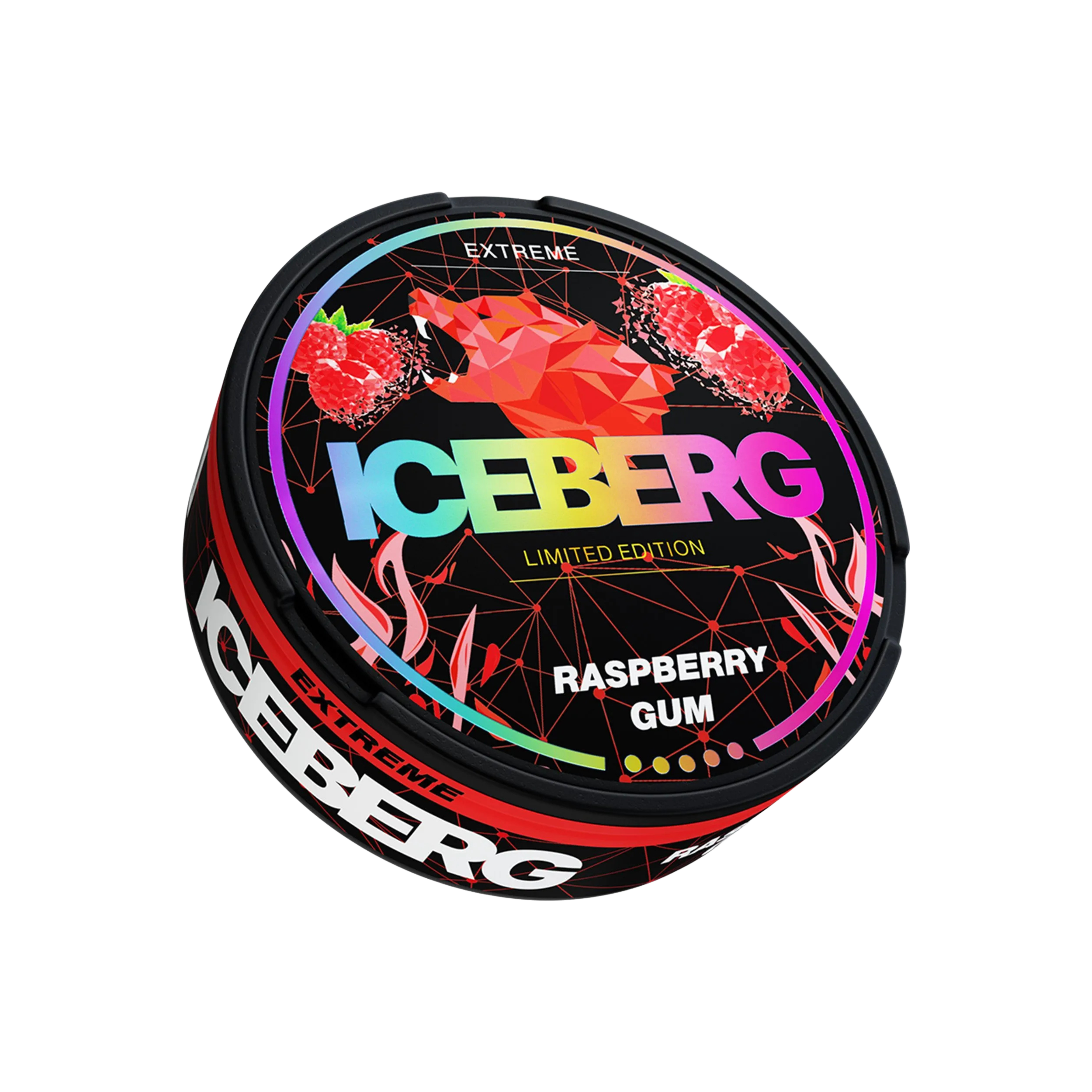 ICEBERG Raspberry Gum Nikotinbeutel Dose schräge Ansicht