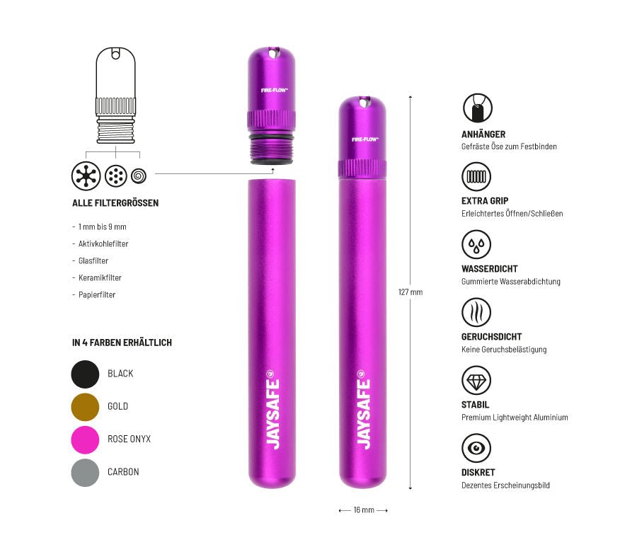 JAYSAFE Joint Tube Rose Onyx Display mit 6 Stück