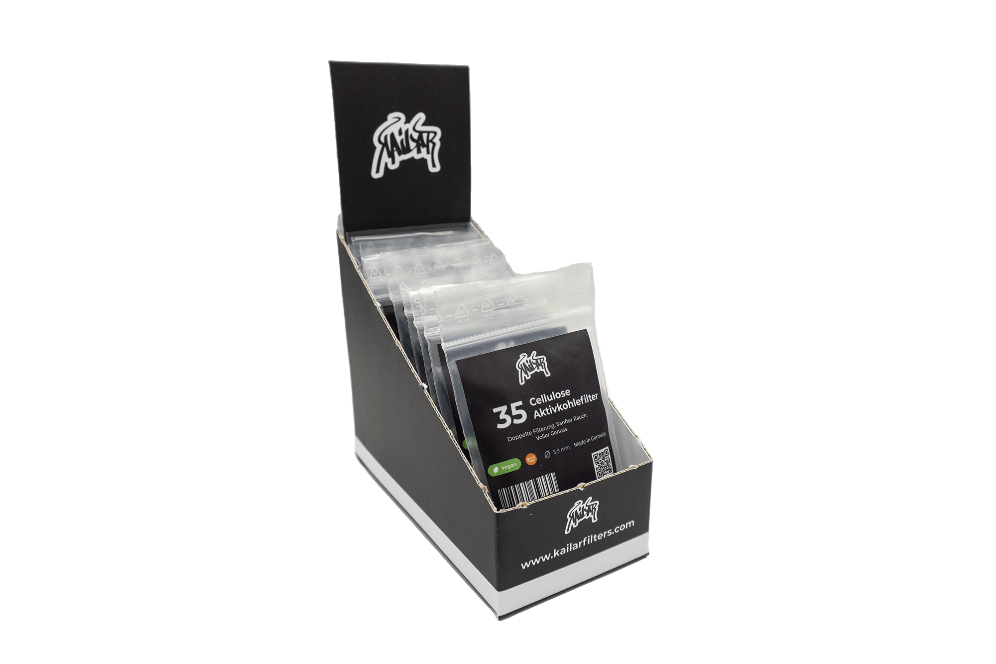 Kailar - 35 Slim Cellulose Aktivkohlefilter - Mix - Display à 10 Stück kaufen bei rauchwerk.ch
