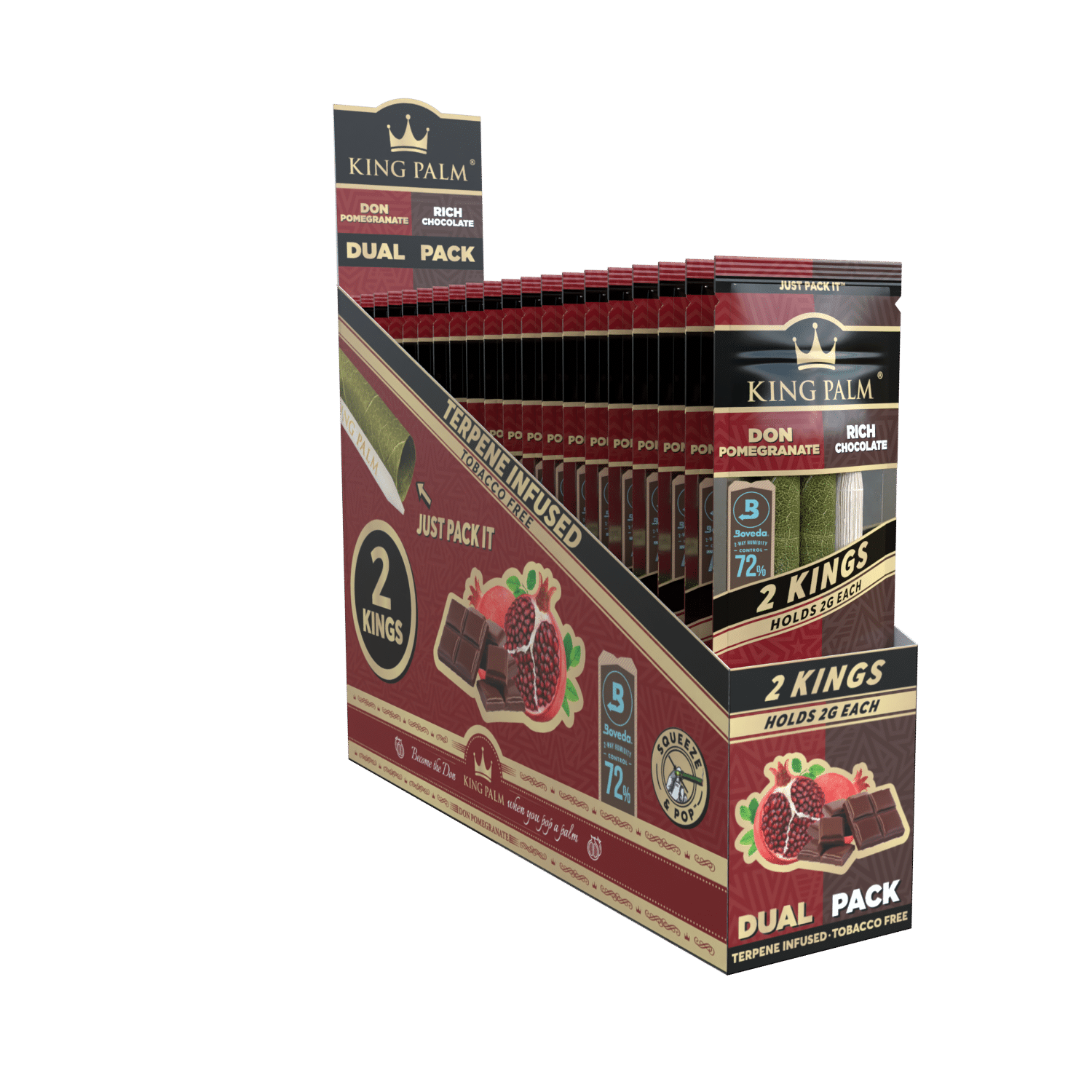 King Palm Don Pomegranate & Chocolate Display schräg, 20 Packungen