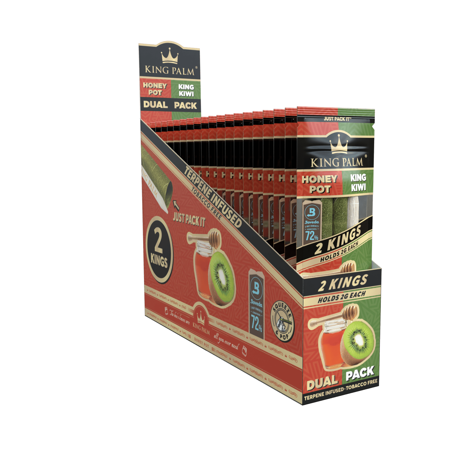 King Palm Honey Pot & King Kiwi Display schräg, 20 Packungen