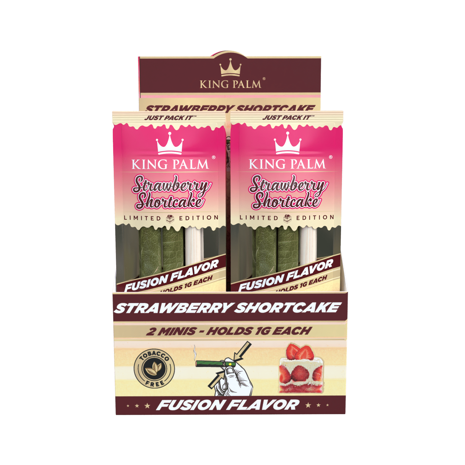 King Palm Strawberry Shortcake Display schräg, 20 Packungen