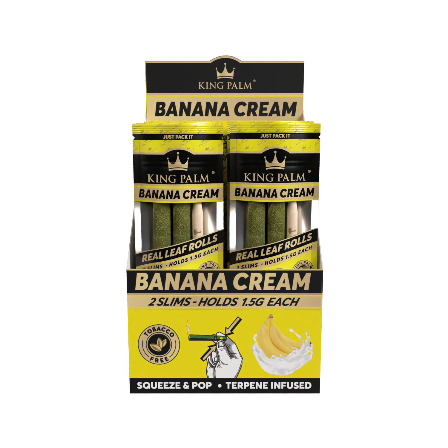 King Palm Banana Cream Display schräg mit 20 Packungen