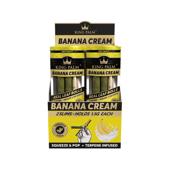 King Palm Banana Cream Display schräg mit 20 Packungen