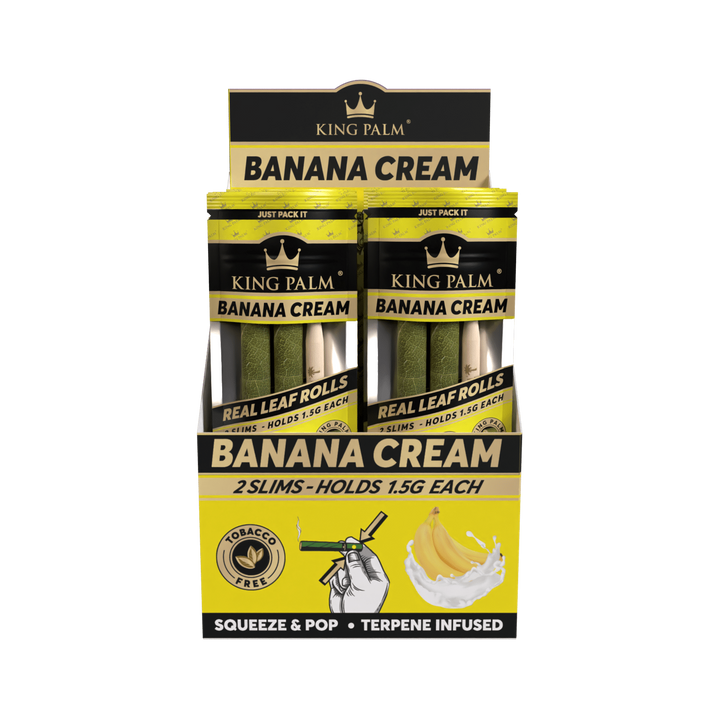 King Palm Banana Cream Display schräg mit 20 Packungen
