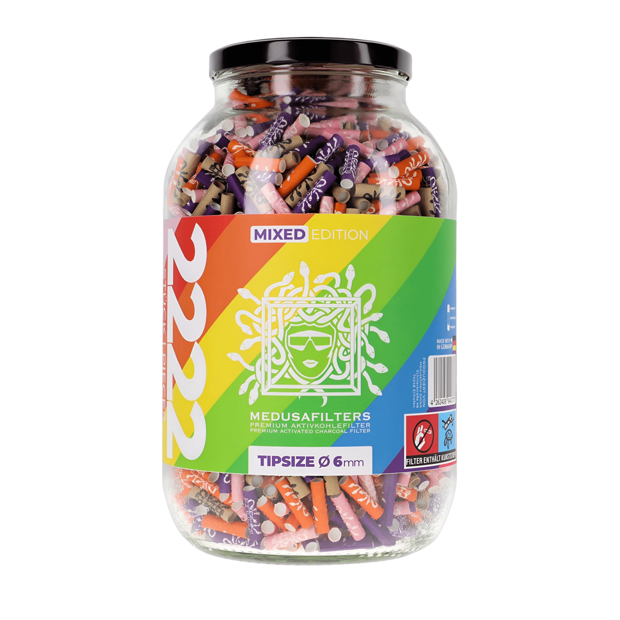 Medusa - 2222er Glas - MIXED RAINBOW - Hybrid Aktivkohlefilter kaufen bei rauchwerk.ch
