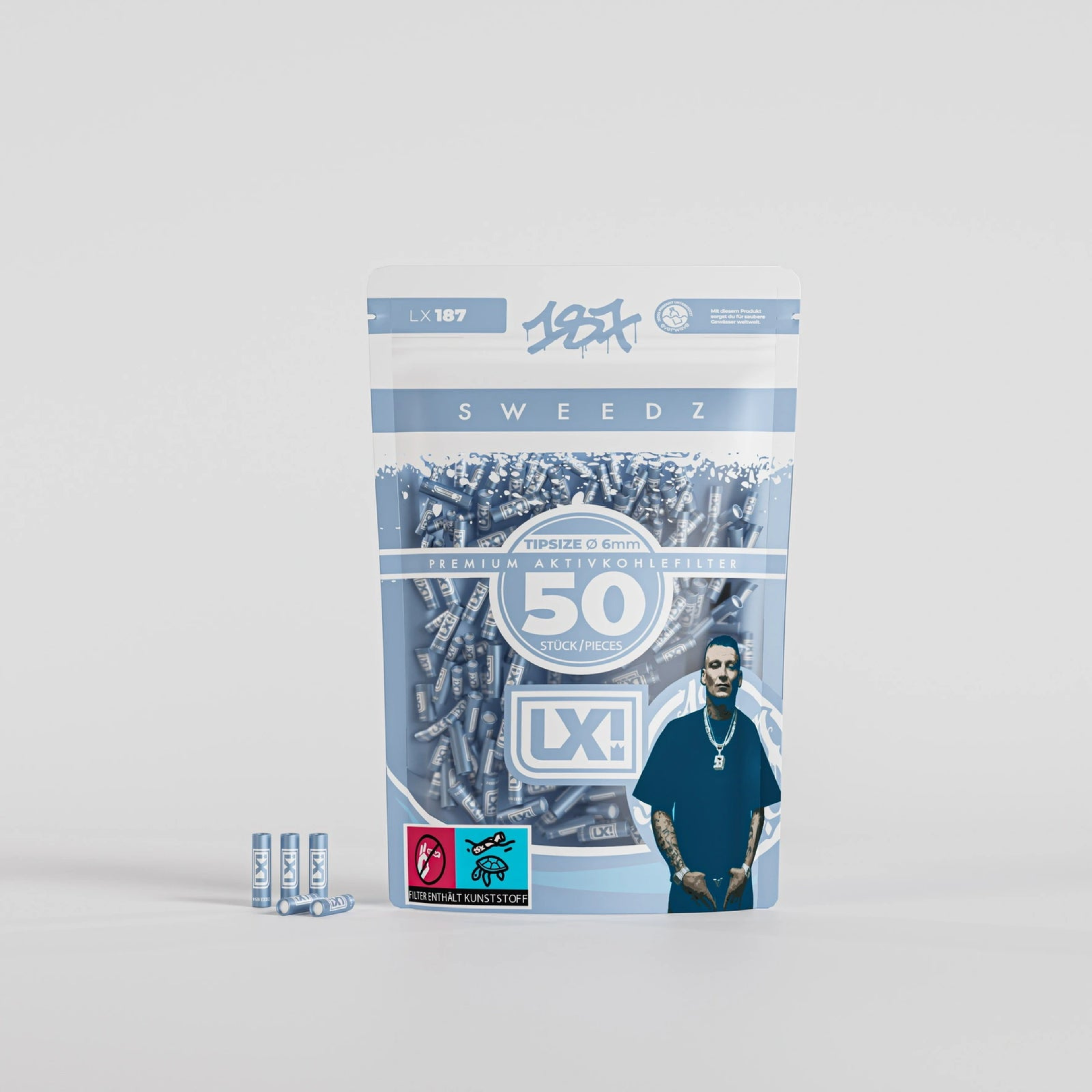 MedusaFilters x 187 LX Aktivkohlefilter 6 mm 50er Pack Vorderansicht