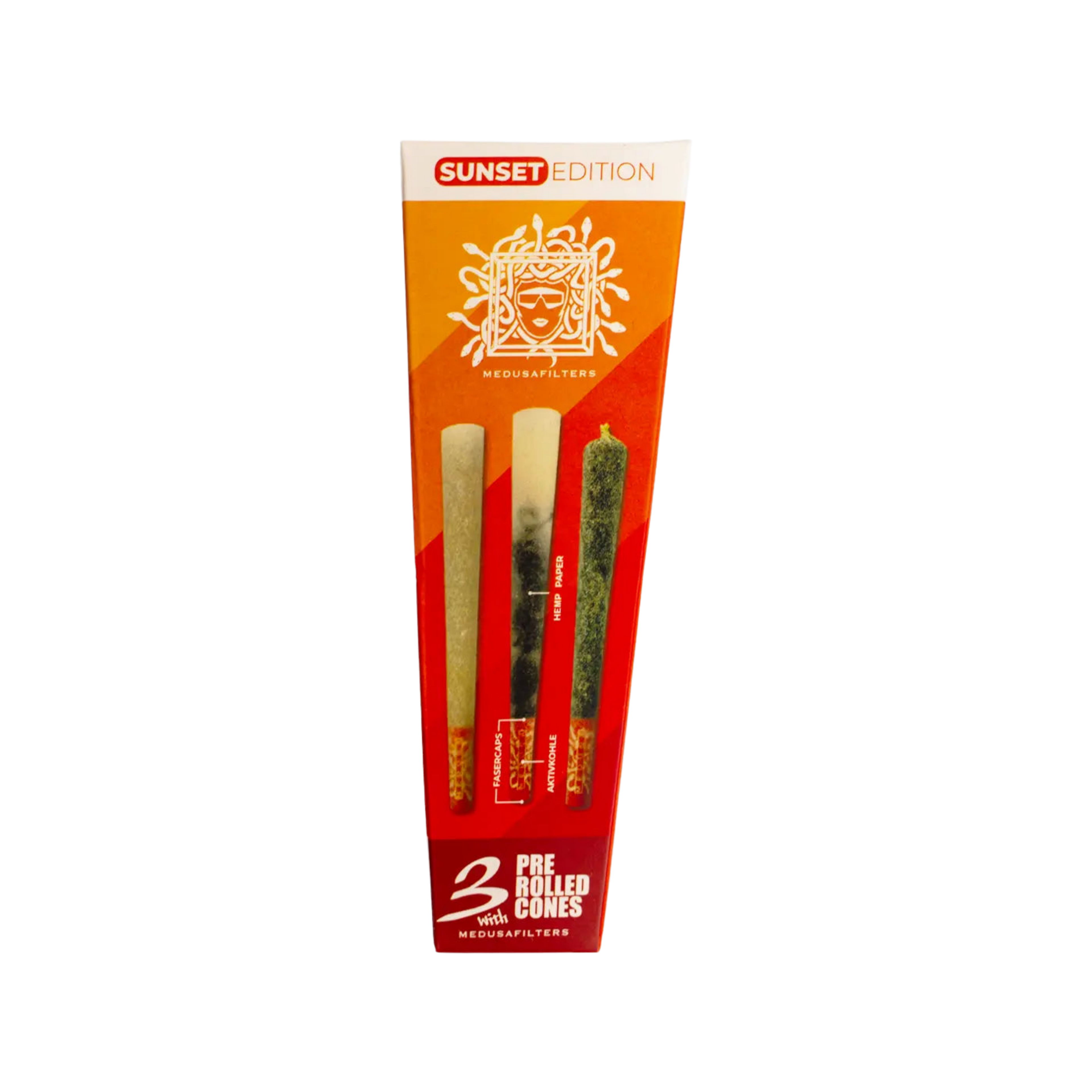 MedusaFilters Hemp Cones 3er Box mit Sunset Aktivkohlefilter
