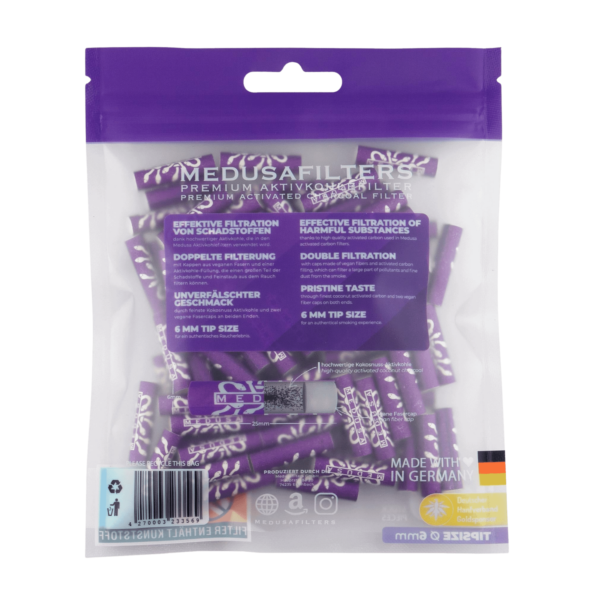 Detailansicht MedusaFilters VIOLET 100er Pack mit Produktinfos