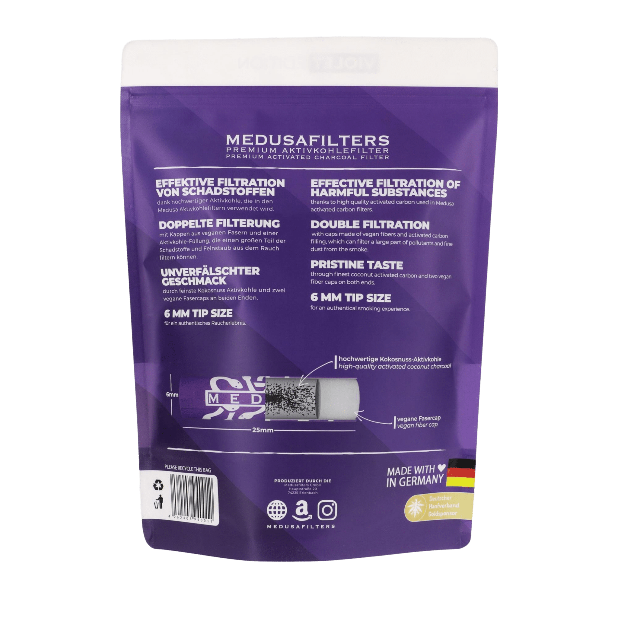 Detailansicht MedusaFilters Violet Hybridfilter 6 mm im Pack