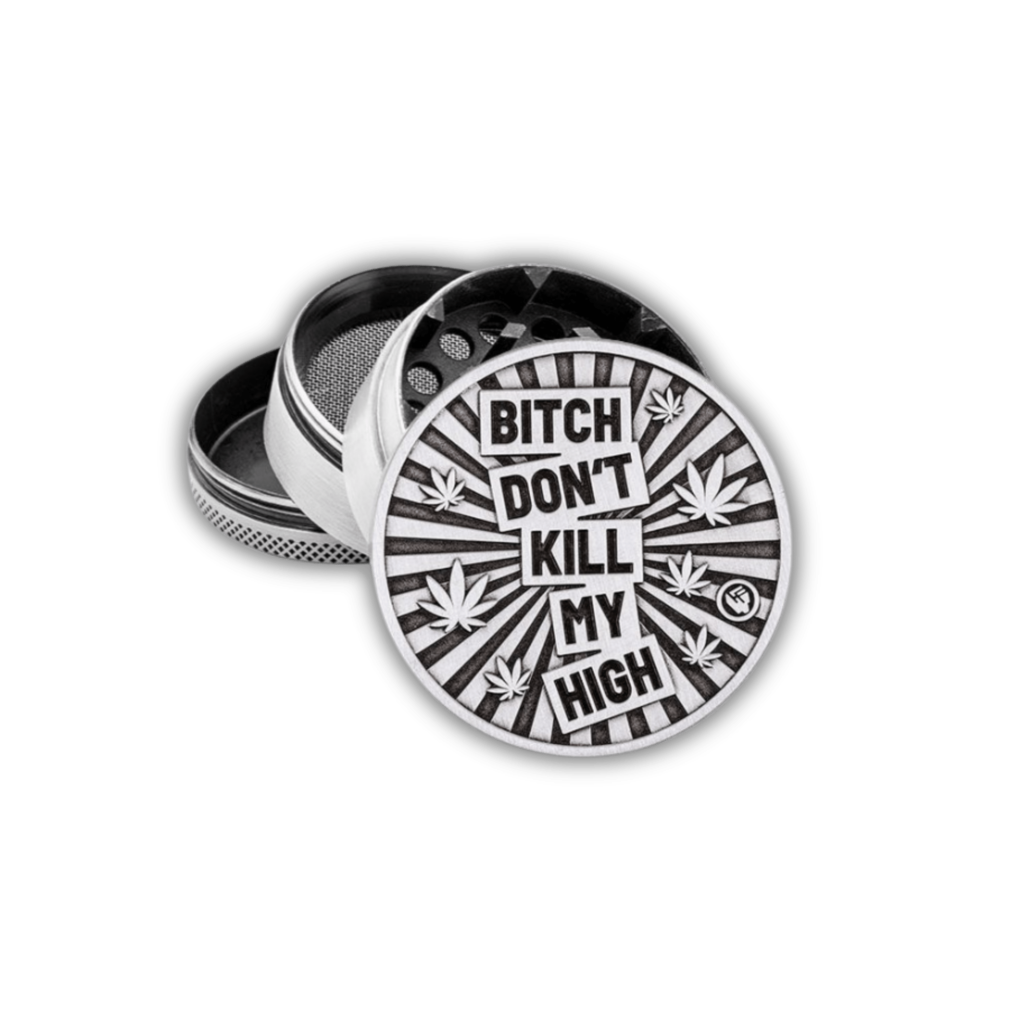 Metal Grinder - 50mm - 4 Layers - Silver - Bitch Dont Kill My High kaufen bei rauchwerk.ch