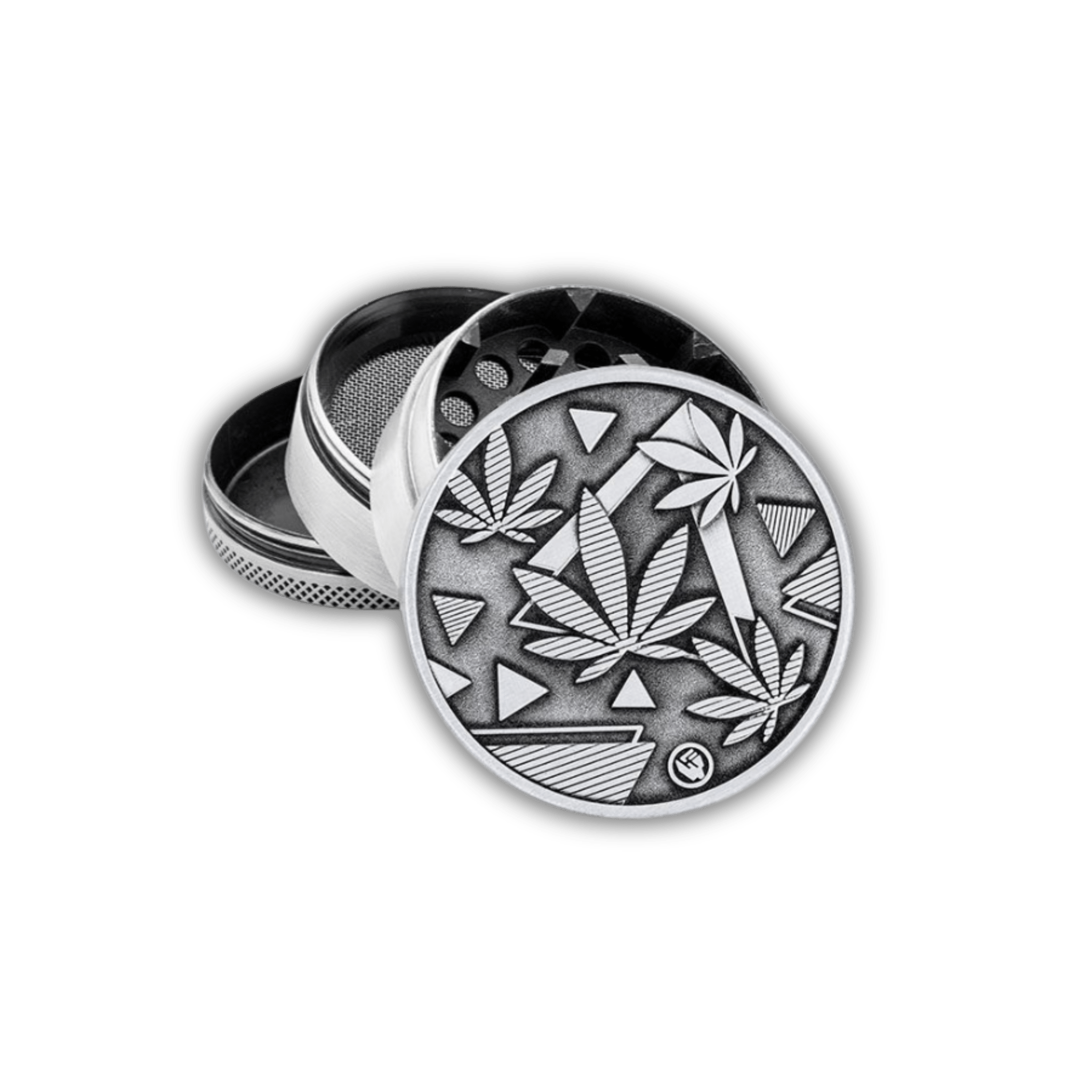 Metal Grinder - 50mm - 4 Layers - Silver - Leaves 37 2 kaufen bei rauchwerk.ch