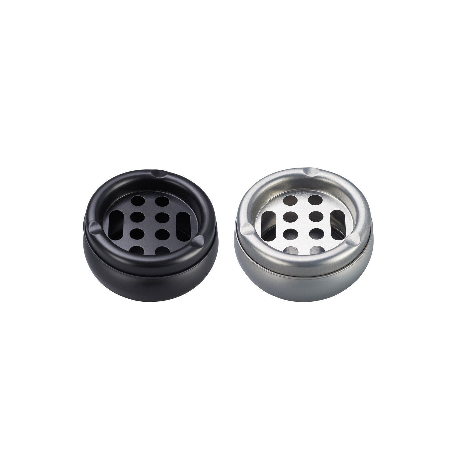 Metall Aschenbecher mit Lochdeckel in Schwarz Silber