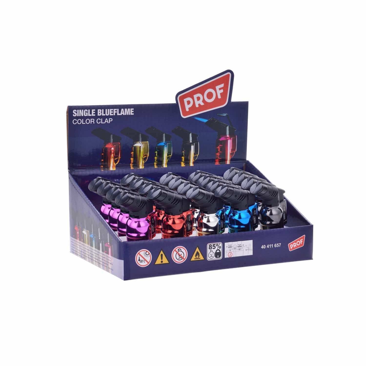 Metallic Clap Feuerzeug - Jetflame Blue - Display - 20 Stück kaufen bei rauchwerk.ch