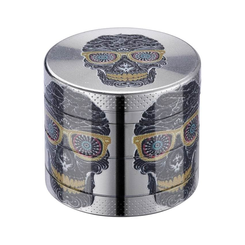 Mini-Grinder Skull, 4-teilig, 40 mm, Schwarz – Mühle für Kräuter und Tabak