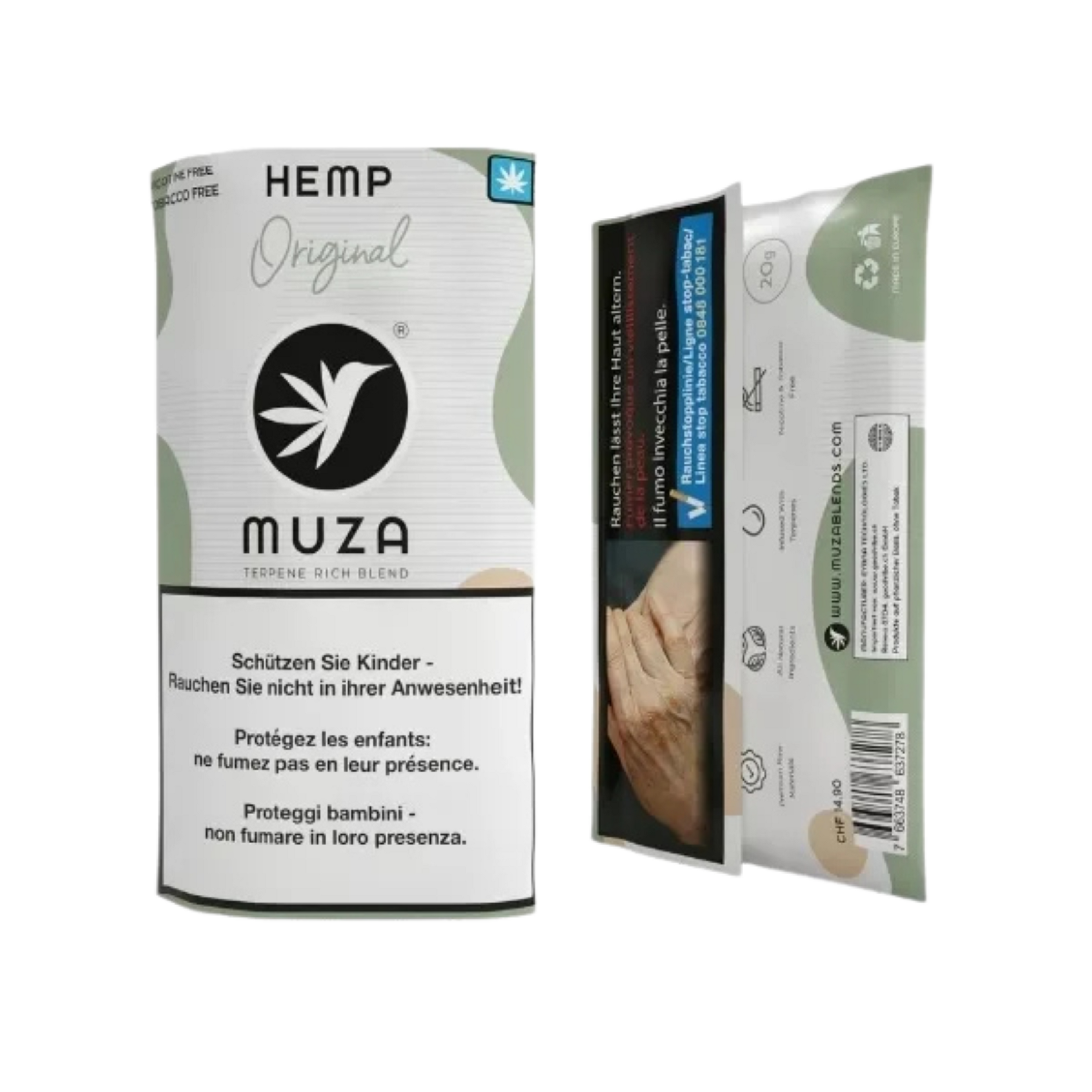 MUZA Calliope Tabakersatz 20g Detailansicht der Packung