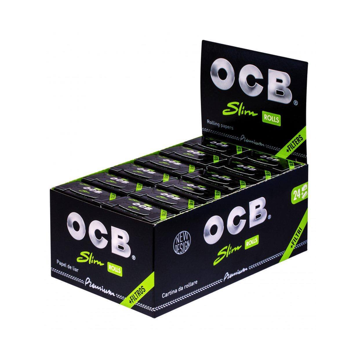 OCB Premium Slim Rolls + Tips Display mit 24 Packungen