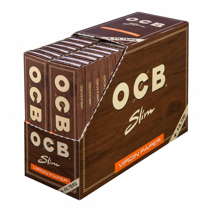 OCB Virgin Slim Unbleached + Tips Pack mit 32 Heftchen