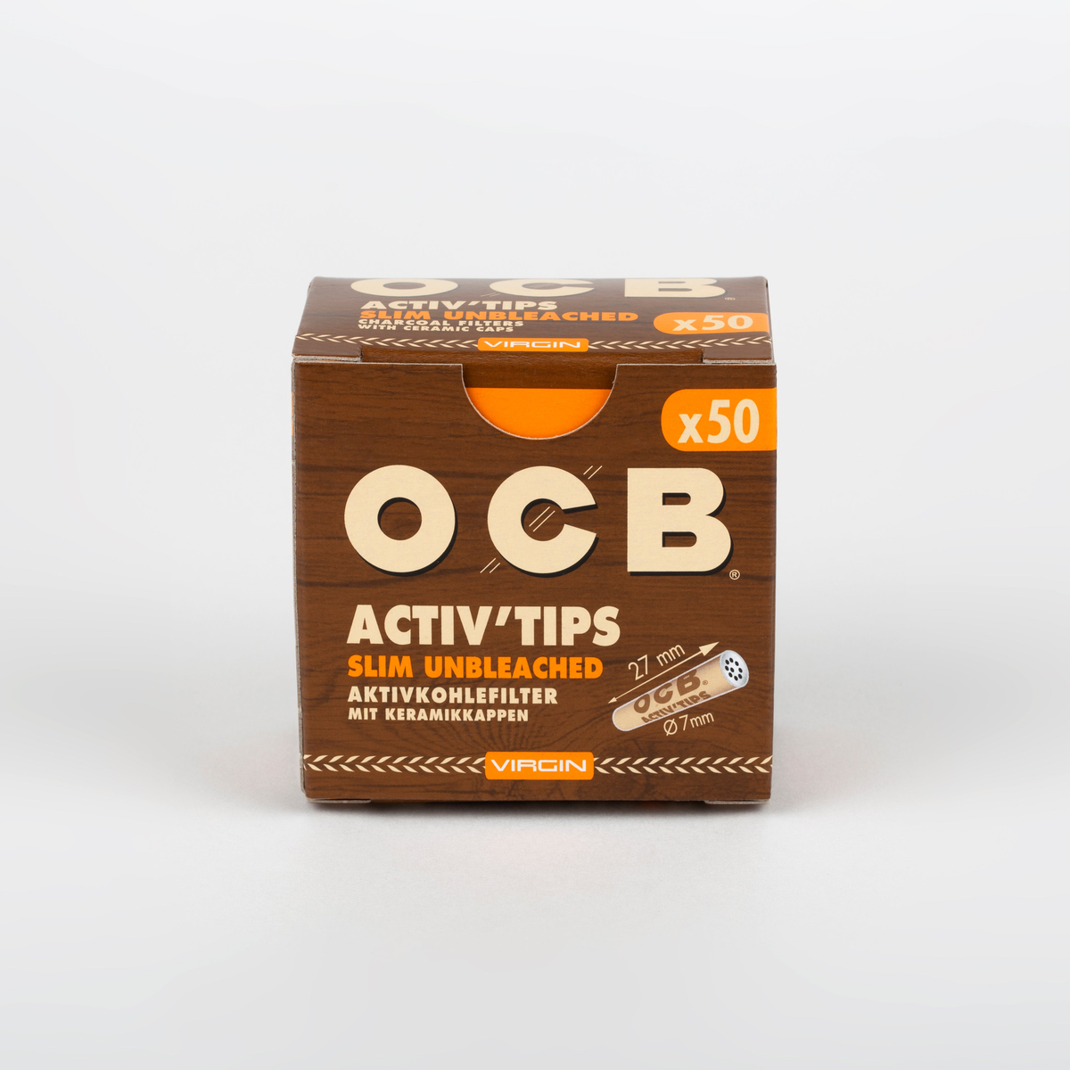 OCB Virgin Unbleached Slim Aktivkohlefilter 7 mm, 10 x 50 Stück