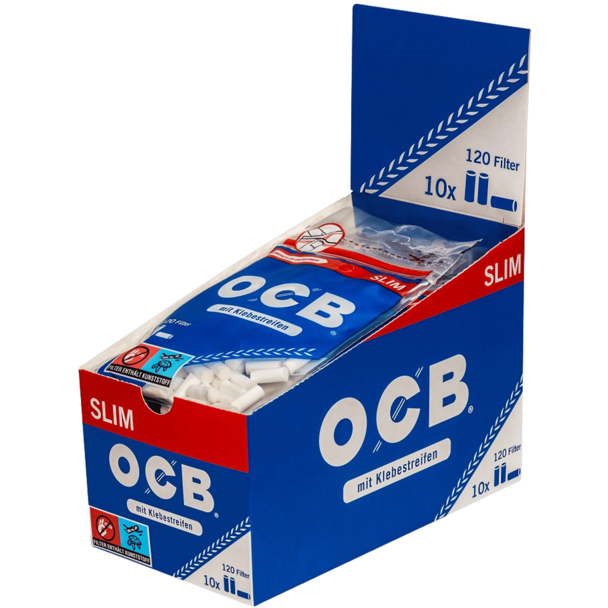OCB Zigartennenfilter Slim 6mm box with 120 filters, ideal for a clean and flavorful smoking experience.