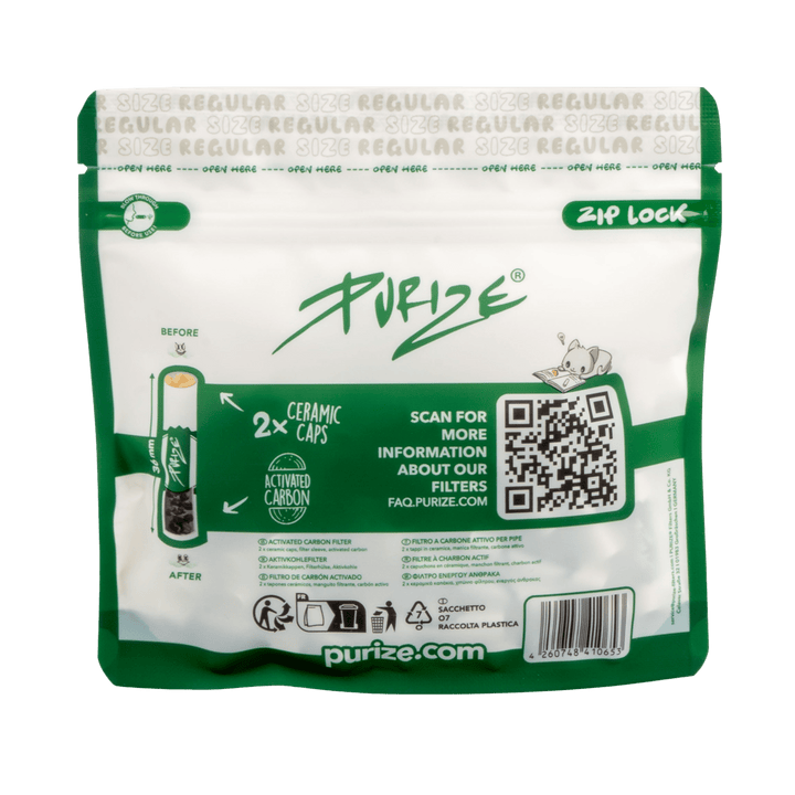 Rückseite PURIZE Regular 9mm Aktivkohlefilter White 50 Stück